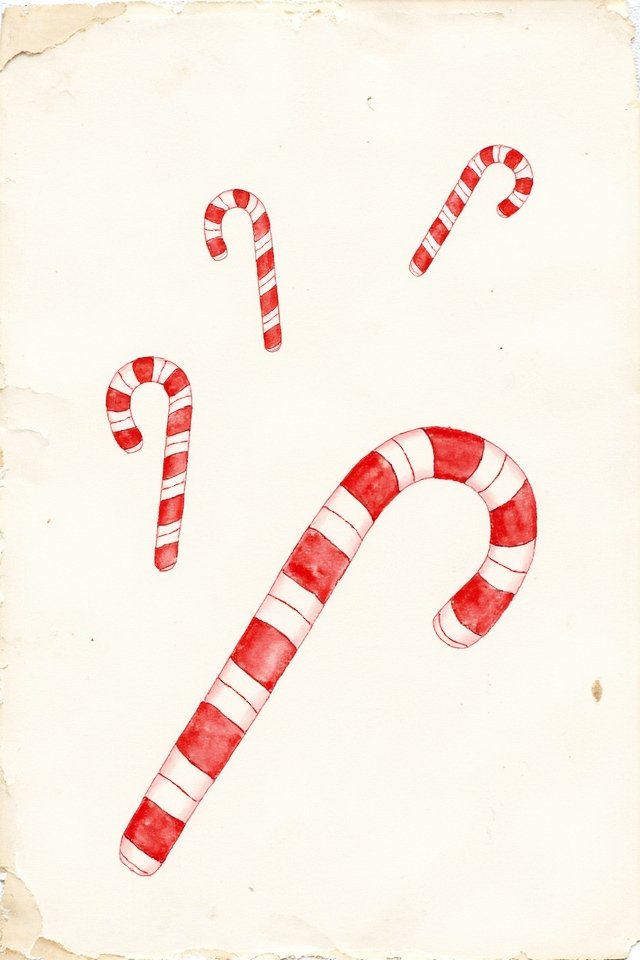 Illustration of red and white candy canes on a vintage paper background for a festive holiday theme.