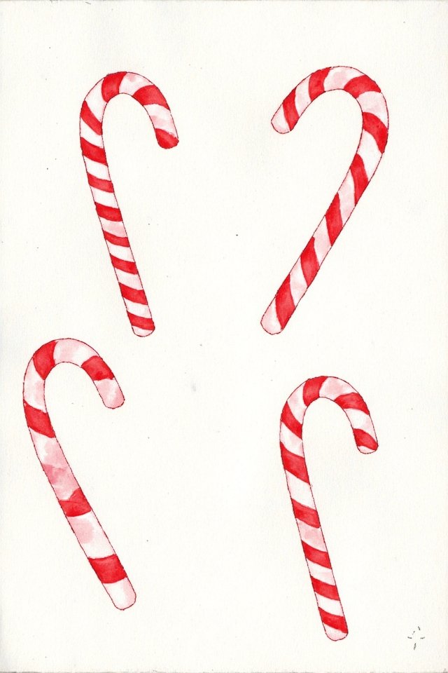 Four illustrated red and white candy canes on a white background, perfect for holiday-themed designs.