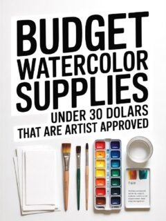 Budget watercolor supplies under $30, featuring brushes, paints, and paper, artist-approved essentials.