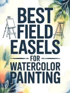 Best field easels for watercolor painting with colorful background and leaf illustrations.