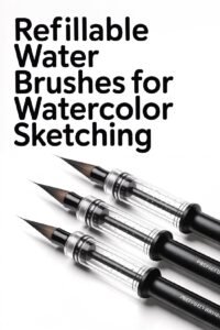 Refillable water brushes for watercolor sketching with transparent handles, perfect for artists and designers.