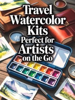 Travel watercolor kit with paints and brushes, ideal for artists who enjoy painting on the go.