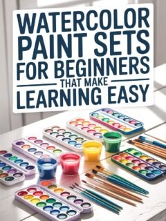Watercolor paint sets and brushes for beginners on a sunlit table, promoting easy learning and creativity.