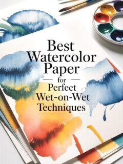 Watercolor paper with vibrant paint strokes, brushes, and palette for wet-on-wet painting techniques.