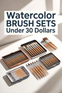 Affordable watercolor brush sets in cases for artists under $30, displayed on a white surface.