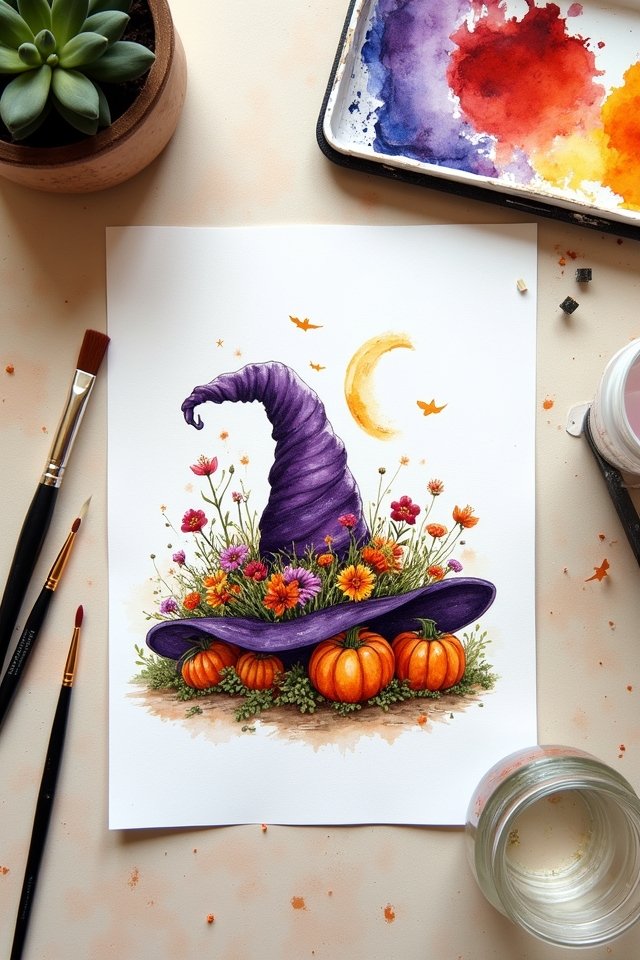 witch hats with moonflowers