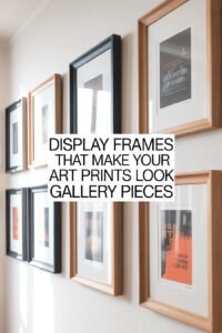 Framed art prints on wall with text: Display frames that make your art prints look gallery pieces.
