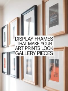 Framed art prints on wall with text: Display frames that make your art prints look gallery pieces.