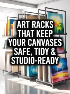 Art racks storing colorful canvases safely in a studio, ensuring organization and protection.