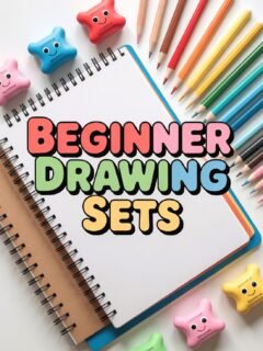 Beginner drawing set with colorful pencils and sketchbooks, ideal for new artists and creativity exploration.