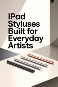 iPad styluses in four colors on a table, designed for artists.