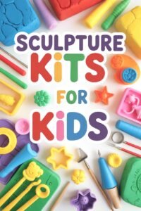 Colorful sculpture kits for kids, featuring clay tools and molds for creative play.