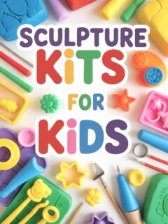 Colorful sculpture kits for kids, featuring clay tools and molds for creative play.