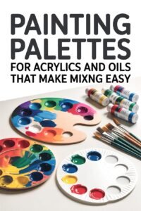 Colorful paint palettes and brushes for mixing acrylic and oil paints easily. Perfect for artists and hobbyists.