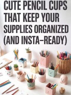 Cute pencil cups for organizing supplies, featuring colorful designs on a white desk, perfect for Instagram-ready decor.