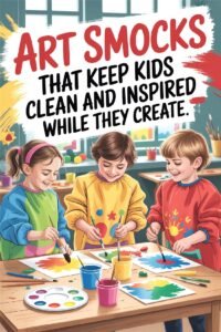 Kids painting happily in colorful art smocks, staying clean and inspired while creating.