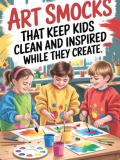 Kids painting happily in colorful art smocks, staying clean and inspired while creating.