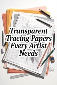 Stack of tracing papers with sketches, surrounded by pencils and erasers, ideal for artists and designers.