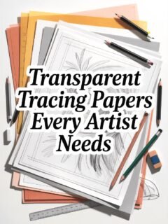 Stack of tracing papers with sketches, surrounded by pencils and erasers, ideal for artists and designers.