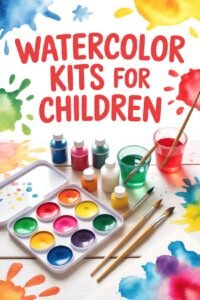 Colorful watercolor kits and brushes for children, ideal for creative and fun painting activities at home.