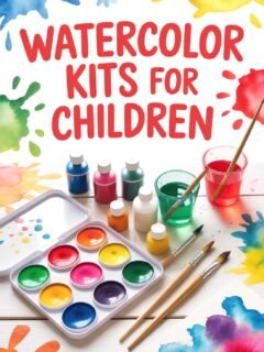 Colorful watercolor kits and brushes for children, ideal for creative and fun painting activities at home.