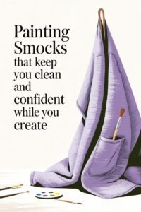 Purple painting smock with brushes promotes staying clean and confident while creating art.