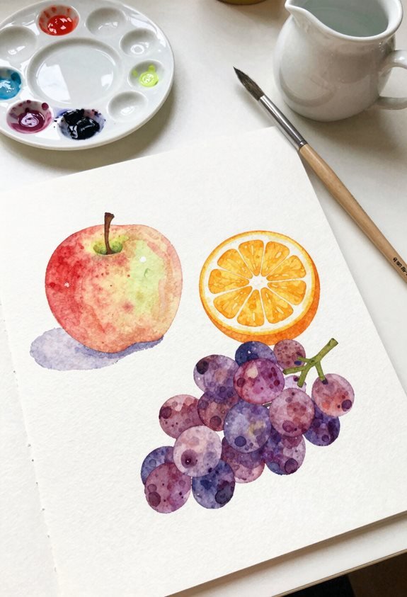 beginner watercolor fruit composition
