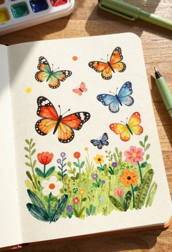 butterflies amidst blooming flowers