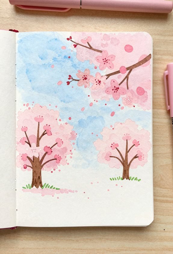 cherry blossoms watercolor landscapes