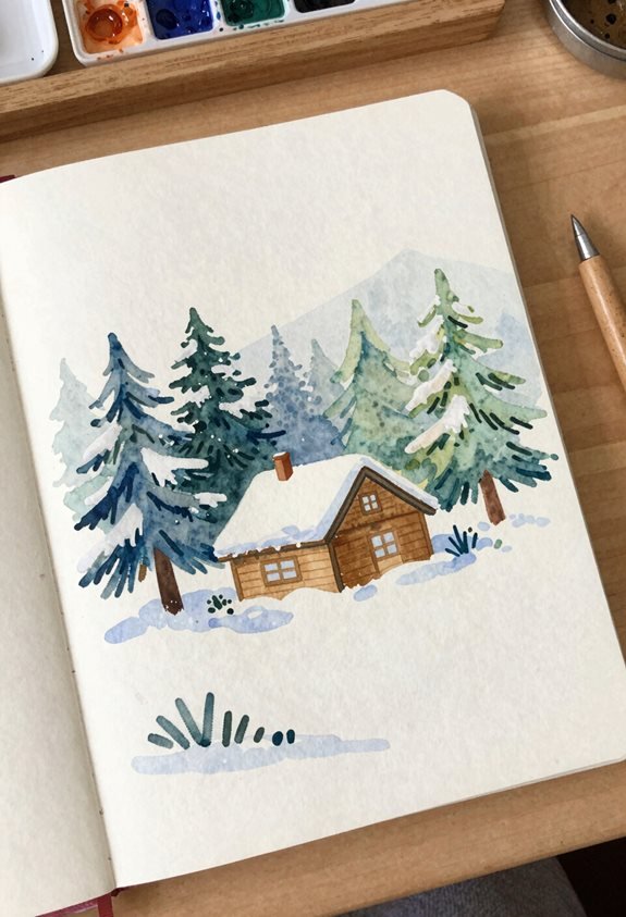 cozy winter cabin scene