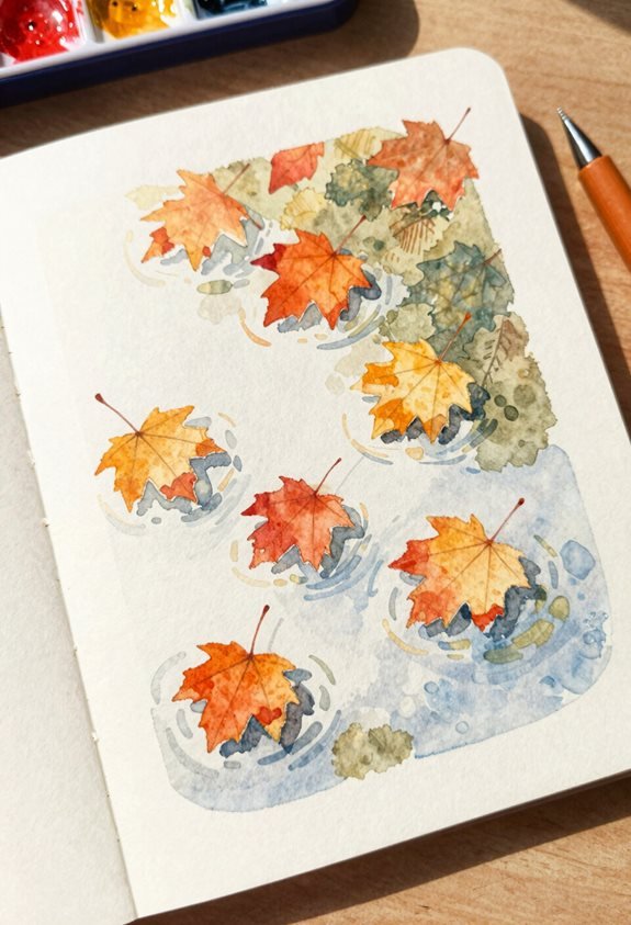 floating vibrant autumn leaves