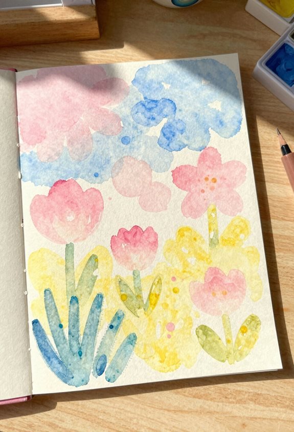 floral silhouette watercolor technique