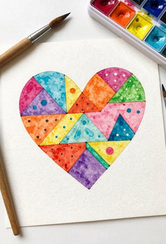 geometric watercolor heart design