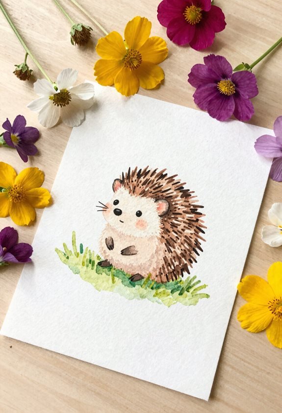 hedgehog surrounded by flowers