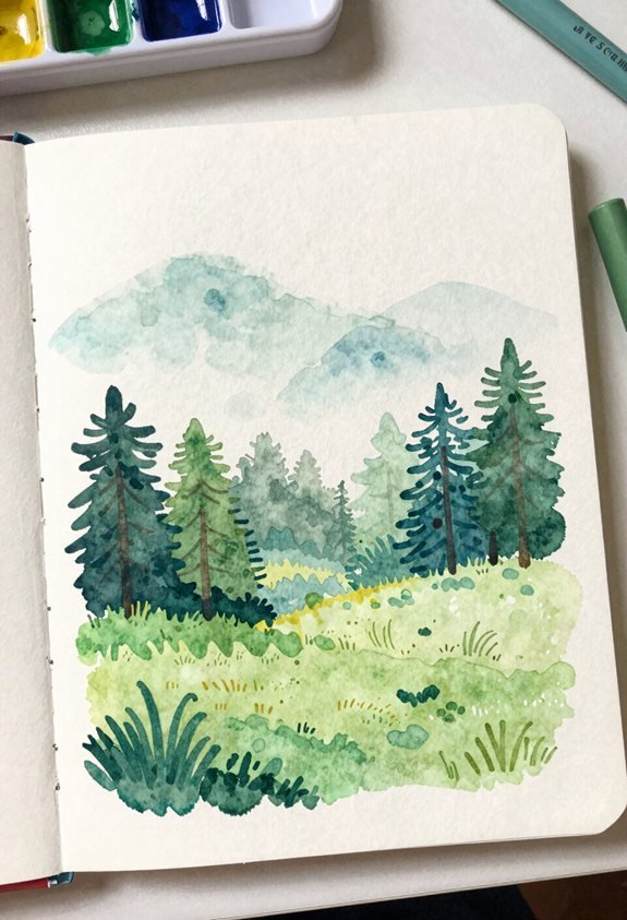 misty forest landscape wash