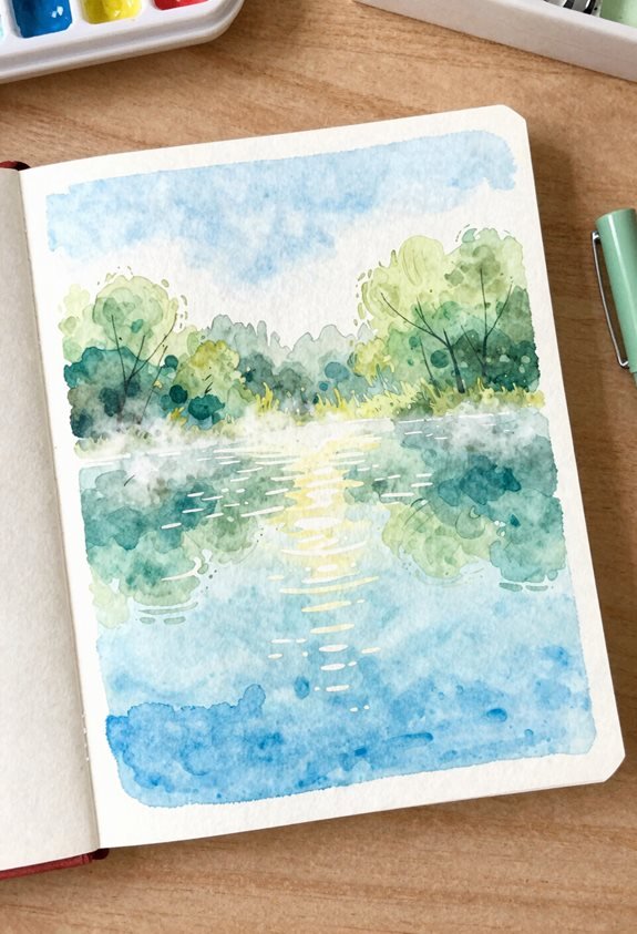misty lake watercolor inspiration