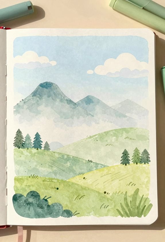 misty watercolor mountain inspiration