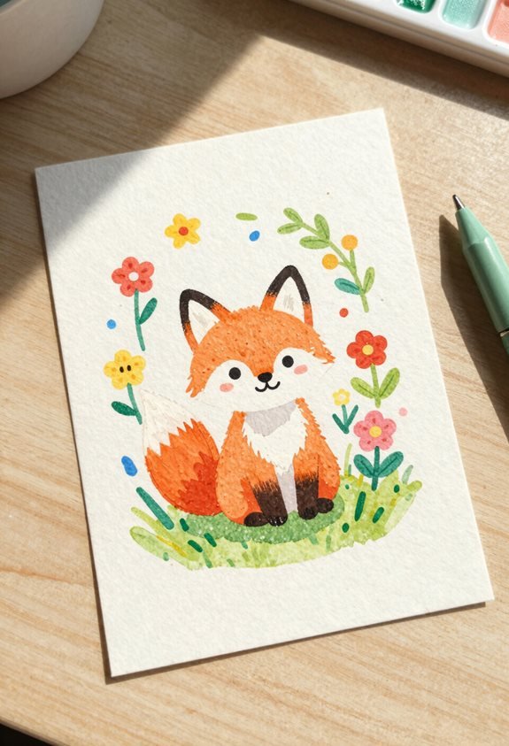 playful watercolor animal postcards