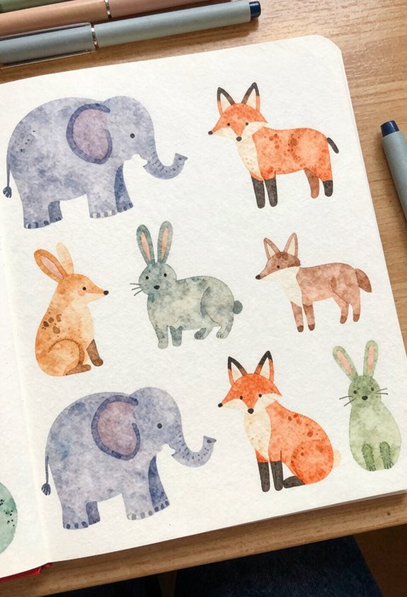 playful watercolor animal silhouettes