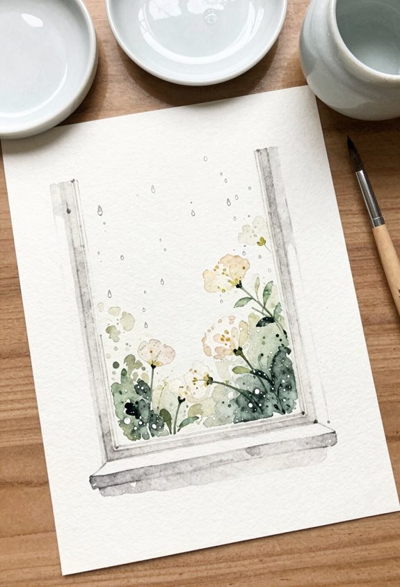 soothing watercolor rain scene