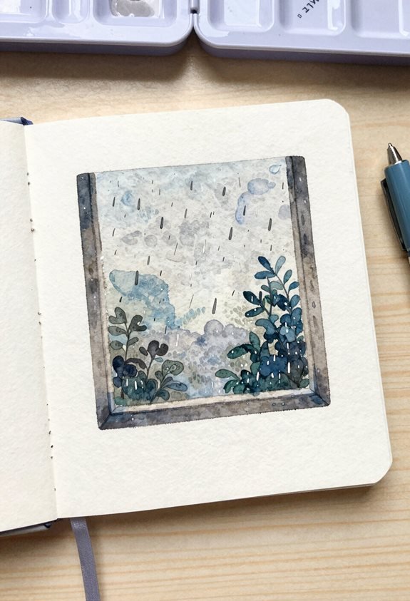 soothing watercolor rain scenes
