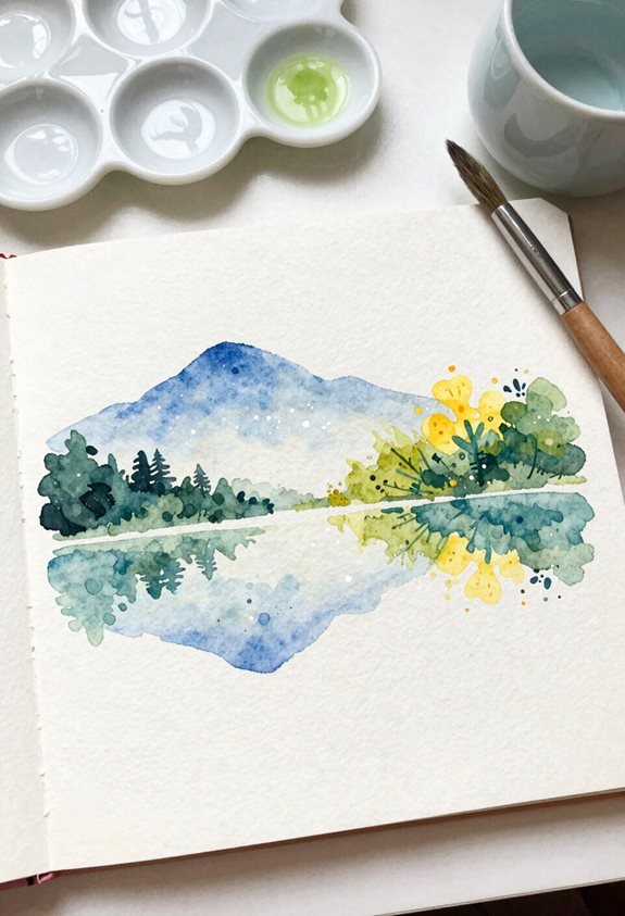 stunning watercolor landscape reflection