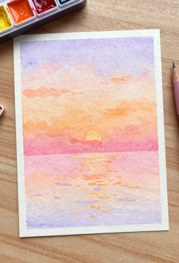 sunset blending watercolor technique