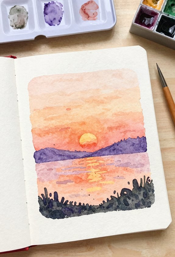sunset watercolor blending technique