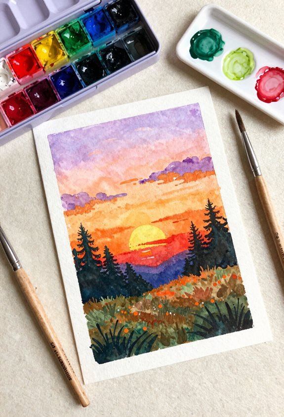sunset watercolor painting supplies