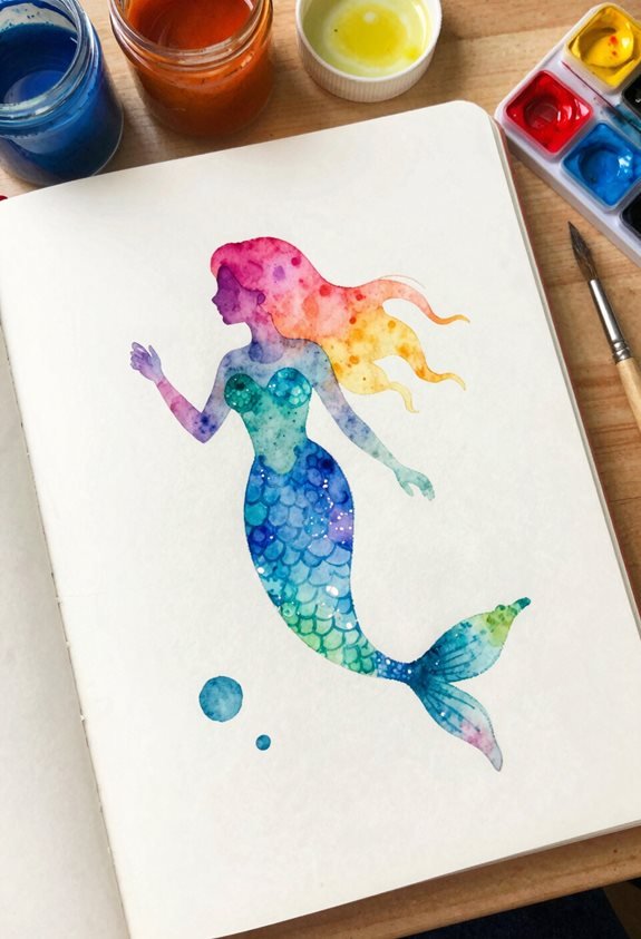 vibrant mermaid silhouette painting