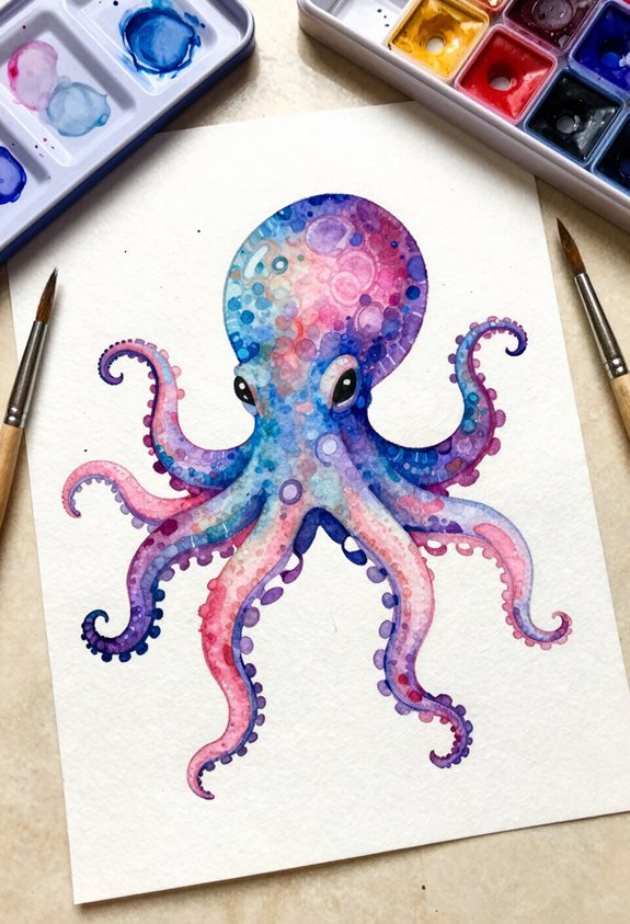 vibrant octopus watercolor painting
