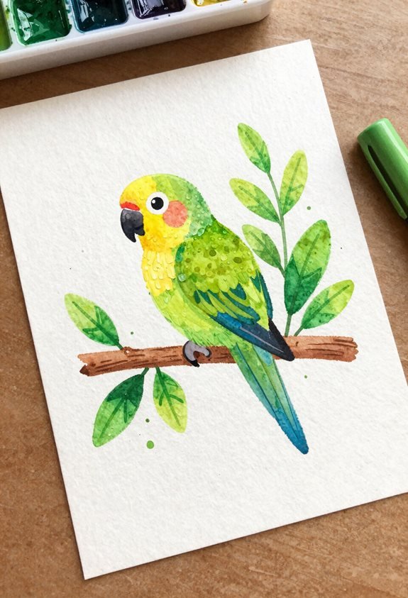 vibrant parrot watercolor painting