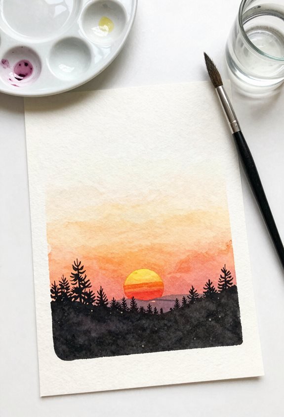 vibrant sunset silhouette painting