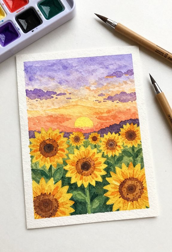 vibrant sunset sunflower field